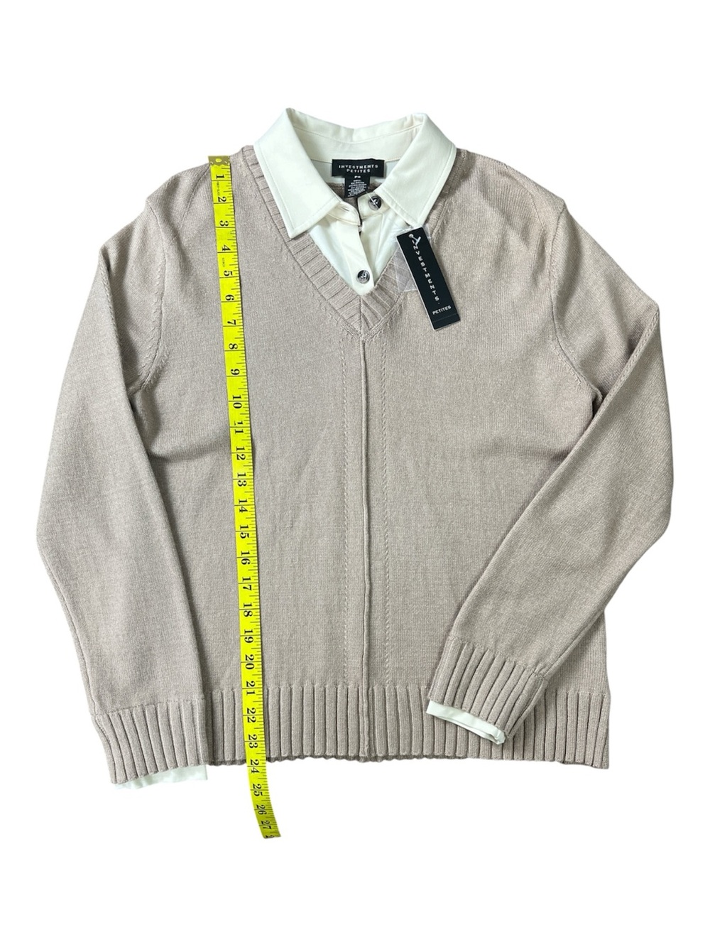 NWT Investments Petites Beige 2-in-1 Mock Layer Collar Sweater Top PS MSRP$69 - Picture 4 of 6